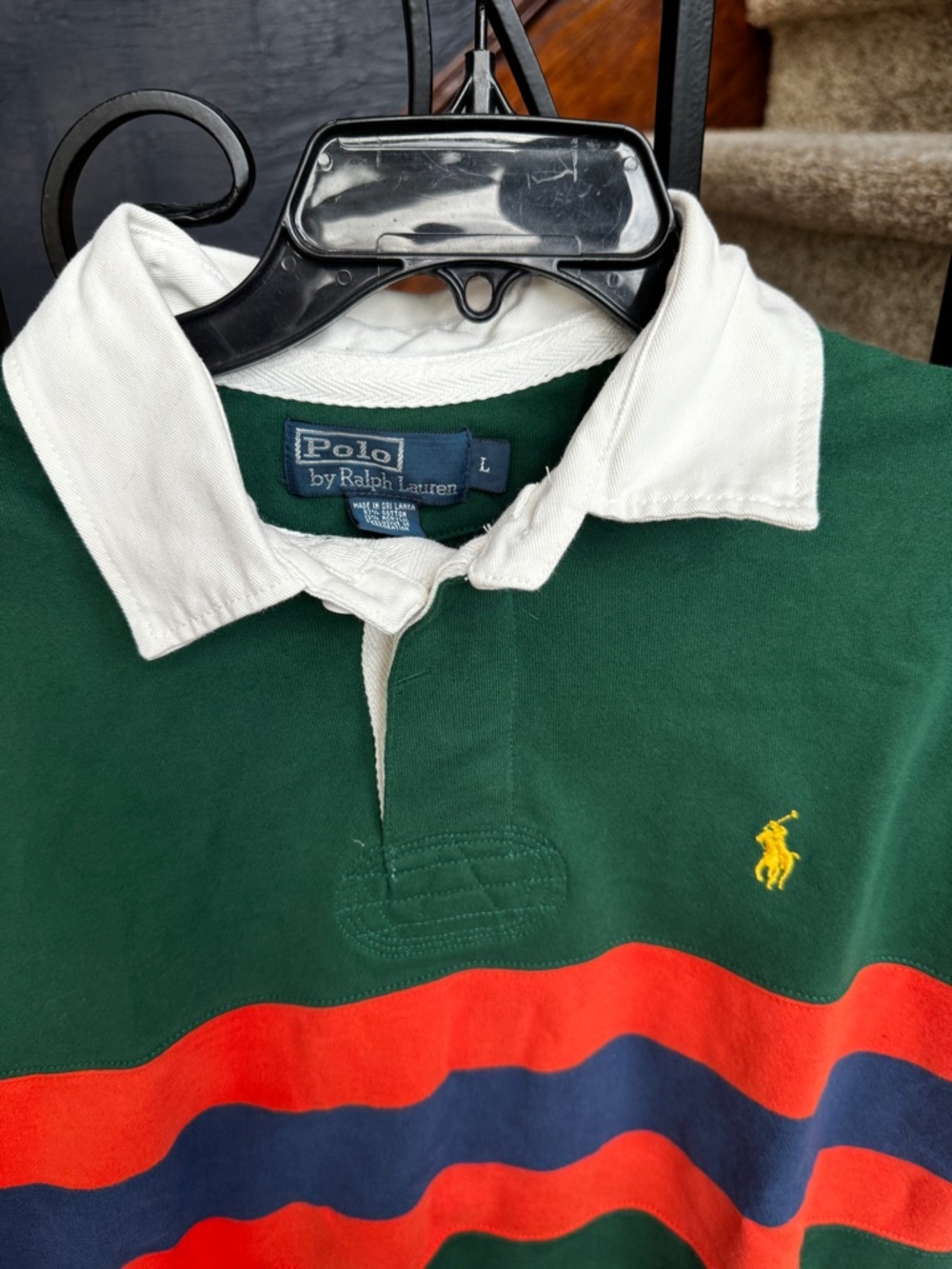 NEW Large Polo by Ralph Lauren Green Rugby with Red & Navy Stripes shirt - Picture 4 of 11